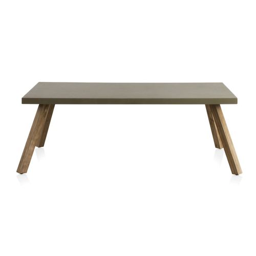 Table En Acacia Avec Plateau En Ciment Gris Clair 200x90 Cm