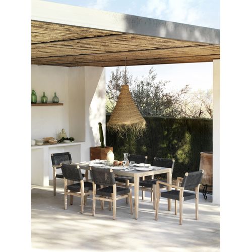 Table En Acacia Avec Plateau En Ciment Gris Clair 160x90 Cm