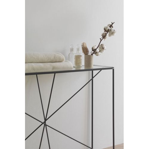 Table Console En Métal Noir Avec Plateau En Verre