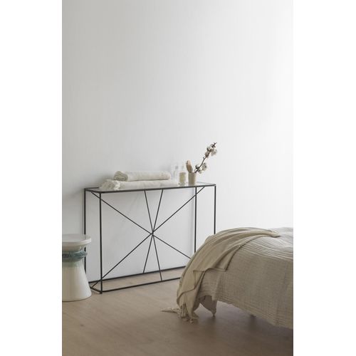 Table Console En Métal Noir Avec Plateau En Verre