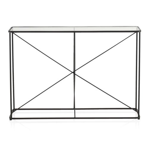 Table Console En Métal Noir Avec Plateau En Verre