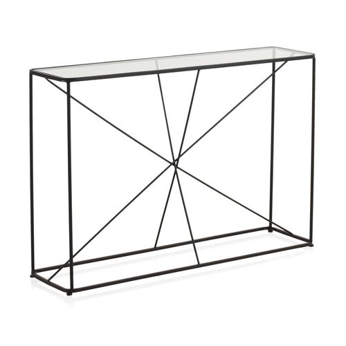 Table Console En Métal Noir Avec Plateau En Verre