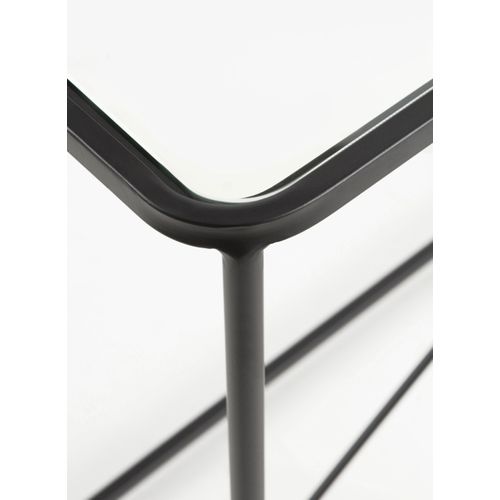 Table Console En Métal Noir Avec Plateau En Verre