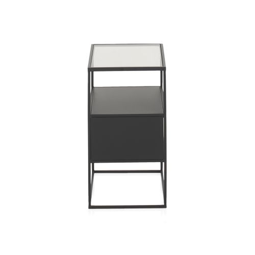 Table Basse En Métal Noir Avec Plateau En Verre
