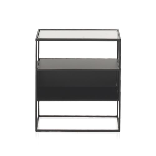 Table Basse En Métal Noir Avec Plateau En Verre
