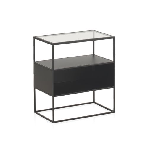 Table Basse En Métal Noir Avec Plateau En Verre