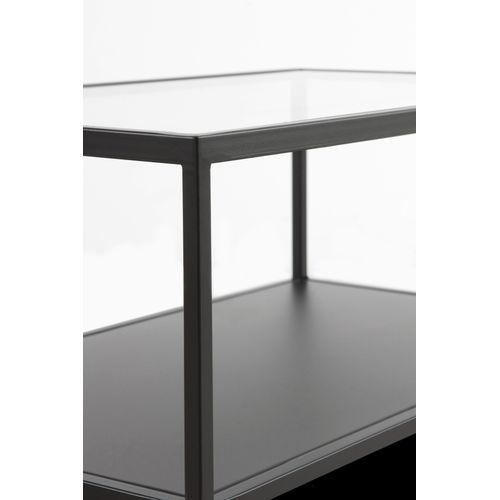 Table Basse En Métal Noir Avec Plateau En Verre