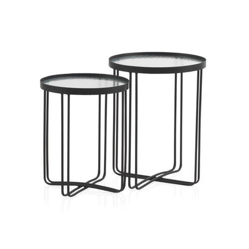 Lot De 2 Tables D'appoint En Métal Avec Verre