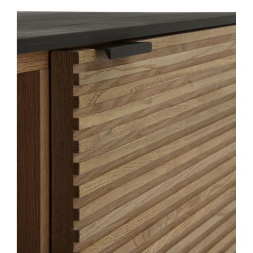 Meuble TV Plaqué En Frêne Noir Avec Portes Naturelles