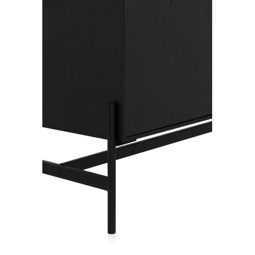 Meuble TV Plaqué En Frêne Noir Avec Portes Naturelles