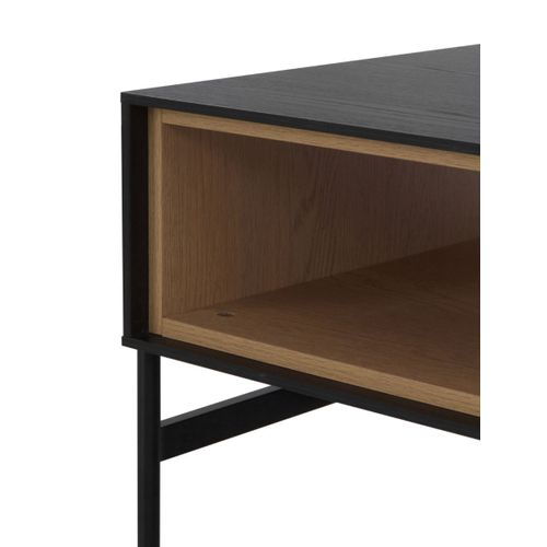 Table Basse Avec Placage En Frêne Noir Et Pieds En Métal Noir