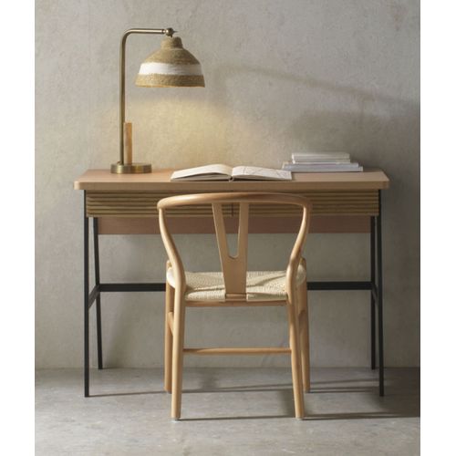 Bureau En Placage De Frêne Naturel Avec Pieds En Métal Noir