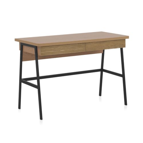 Bureau En Placage De Frêne Naturel Avec Pieds En Métal Noir