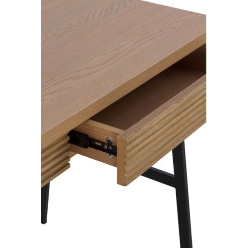 Bureau En Placage De Frêne Naturel Avec Pieds En Métal Noir