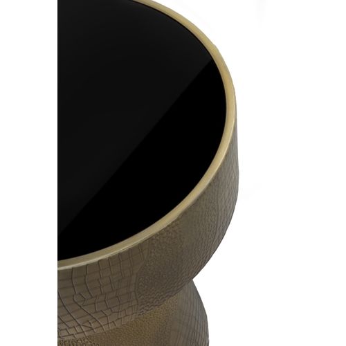 Table D'appoint En Métal Doré Et Verre Noir