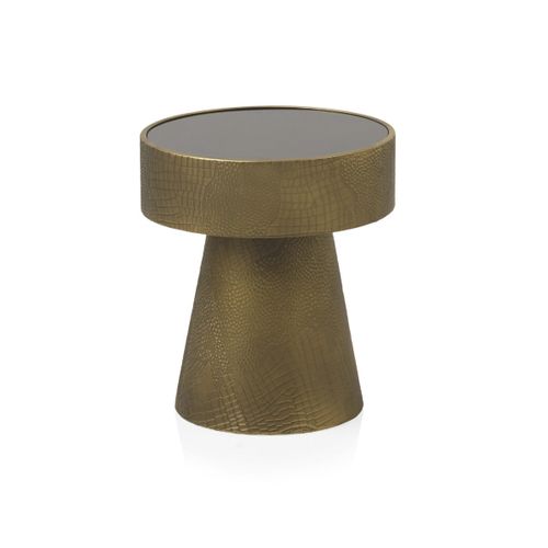Table D'appoint En Métal Doré Et Verre Noir