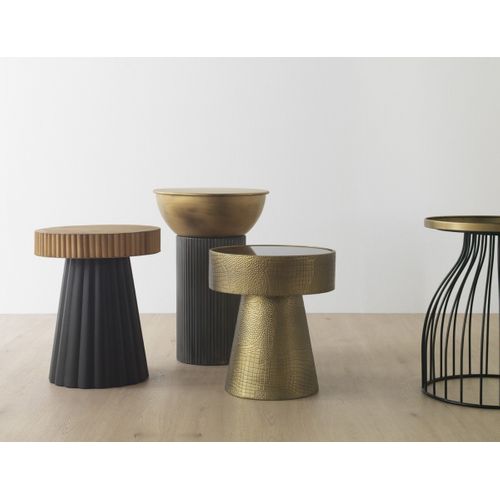 Table D'appoint En Métal Noir Et Doré Avec Plateau En Verre Noir