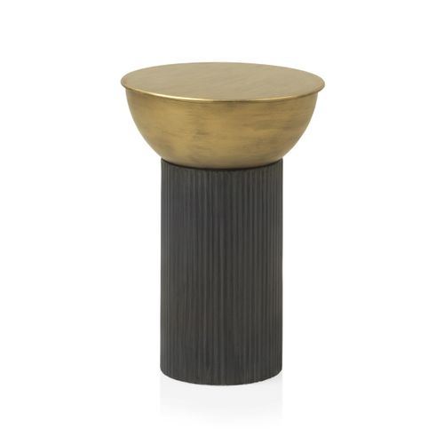Table D'appoint En Métal Noir Et Doré Avec Plateau En Verre Noir