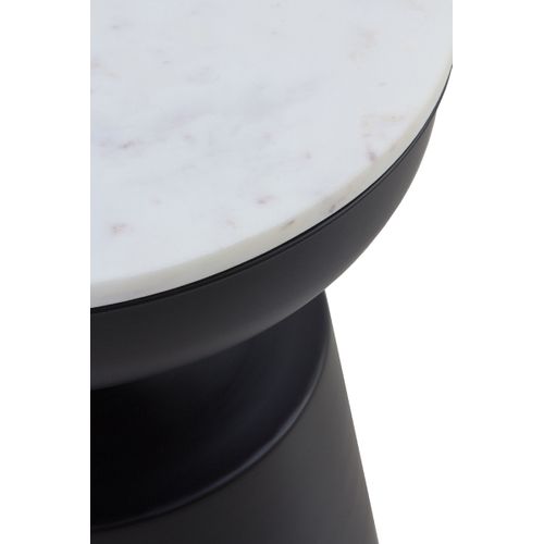 Table D'appoint Avec Base En Métal Noir Et Plateau En Marbre Blanc