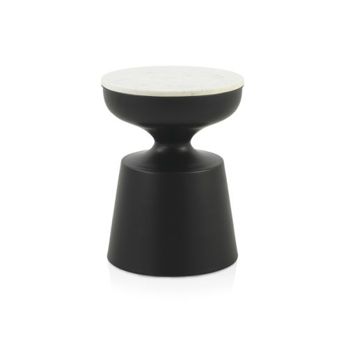Table D'appoint Avec Base En Métal Noir Et Plateau En Marbre Blanc