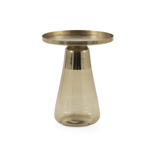 Table D'appoint Avec Base En Verre Vert Et Plateau En Métal Doré