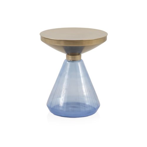 Table D'appoint Avec Base En Verre Bleu Et Plateau En Métal Doré