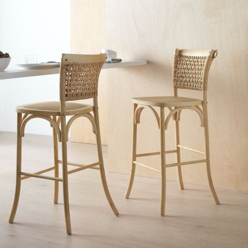 Lot De 2 Tabourets En Orme Avec Assise Et Dossier Tressés
