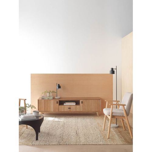 Meuble TV Avec Deux Portes Et Un Tiroir Plaqué En Frêne Naturel