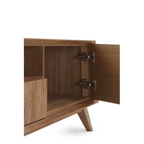 Meuble TV Avec Deux Portes Et Un Tiroir Plaqué En Frêne Naturel