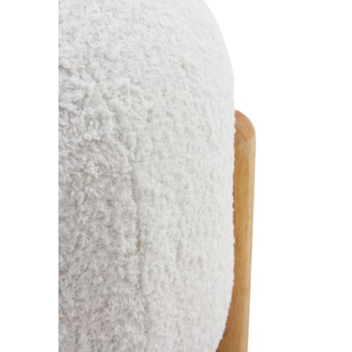 Pouf Tapissé En Boucle Blanche Avec Structure Et Pieds En Pin Naturel