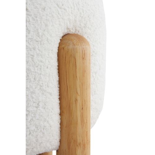 Pouf Tapissé En Boucle Blanche Avec Structure Et Pieds En Pin Naturel
