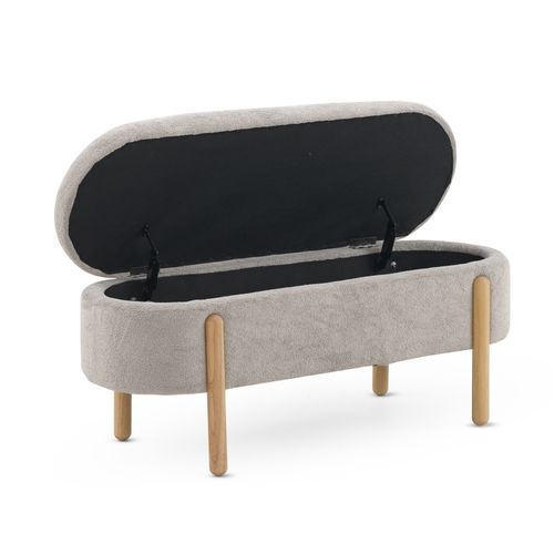 Tabouret Tapissé En Boucle Grise Avec Structure Et Pieds En Pin