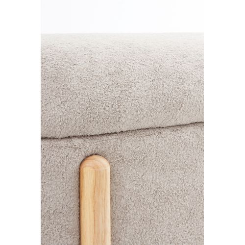 Tabouret Tapissé En Boucle Grise Avec Structure Et Pieds En Pin