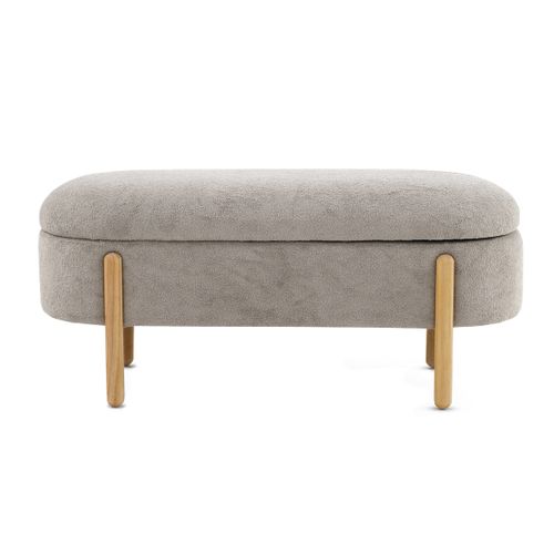 Tabouret Tapissé En Boucle Grise Avec Structure Et Pieds En Pin