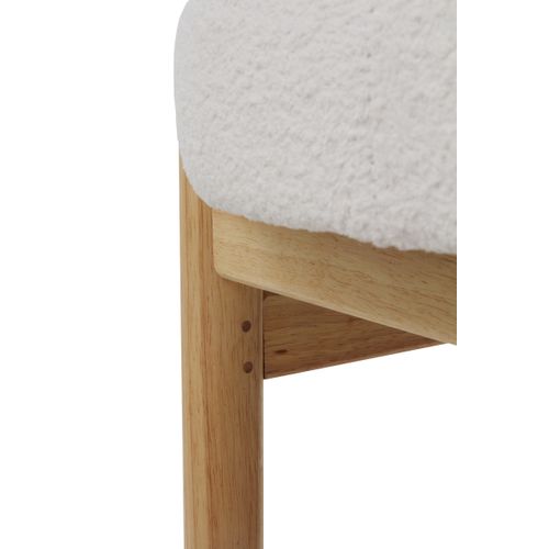 Pouf Tapissé En Boucle Blanche Avec Structure Et Pieds En Pin Naturel