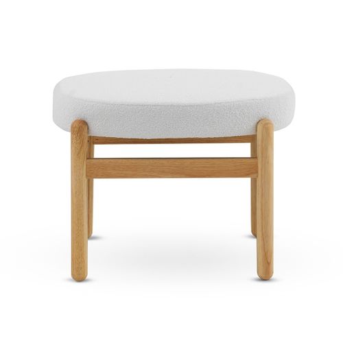 Pouf Tapissé En Boucle Blanche Avec Structure Et Pieds En Pin Naturel