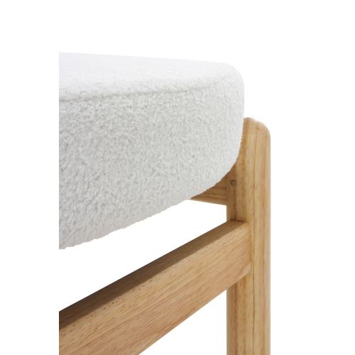 Pouf Tapissé En Boucle Blanche Avec Structure Et Pieds En Pin Naturel