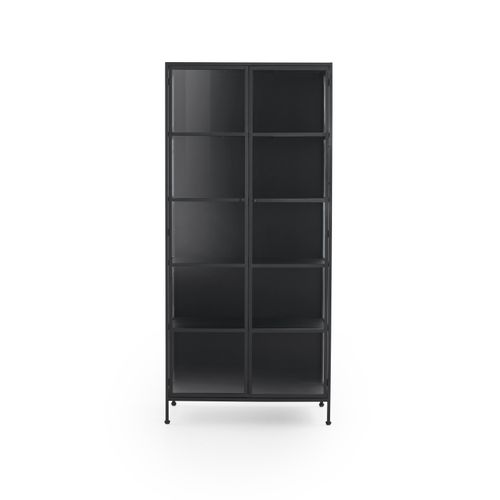 Vitrine Haute Avec Portes Et Côtés En Verre Structure Métallique Noire
