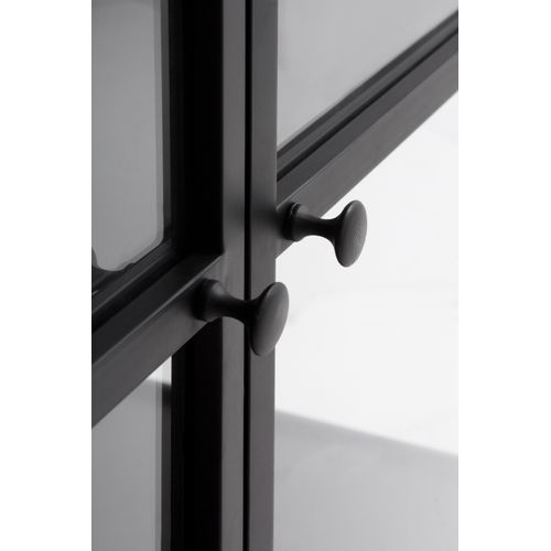 Vitrine Haute Avec Portes Et Côtés En Verre Structure Métallique Noire