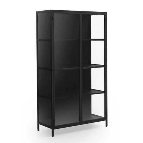 Vitrine Avec Portes Et Côtés En Verre, Structure Métallique Noire