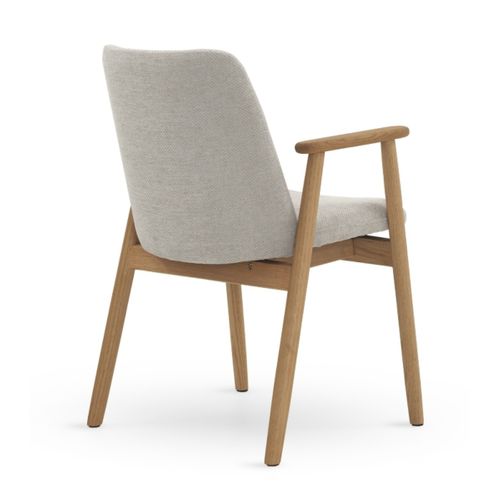 Lot De 4 Fauteuils En Bois De Chêne Naturel Tapissé En Beige