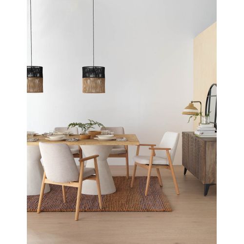 Lot De 4 Fauteuils En Bois De Chêne Naturel Tapissé En Beige