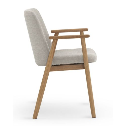 Lot De 4 Fauteuils En Bois De Chêne Naturel Tapissé En Beige