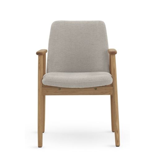 Lot De 4 Fauteuils En Bois De Chêne Naturel Tapissé En Beige