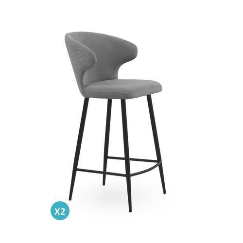 Lot De 2 Tabourets Rembourrés Couleur Marron Pieds En Métal Noir