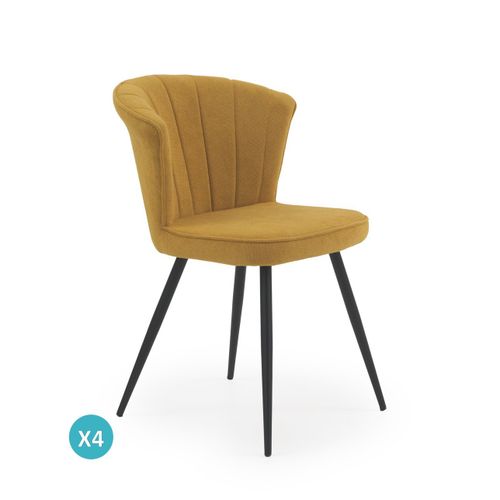 Lot De 4 Chaises Tapissées Couleur Moutarde Avec Pieds En Métal Noir