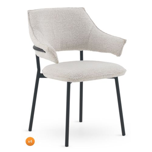 Lot De 4 Fauteuils En Chenille Blanc Chiné
