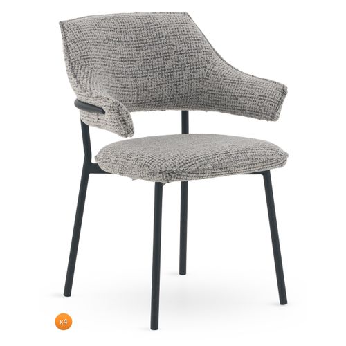 Lot De 4 Fauteuils En Chenille Gris Clair Chiné