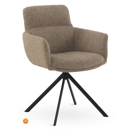 Lot De 4 Fauteuils En Tweed Marron Chiné