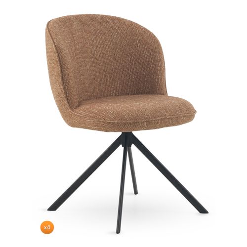 Lot De 4 Chaises Capitonnées En Tweed Chiné Terracotta